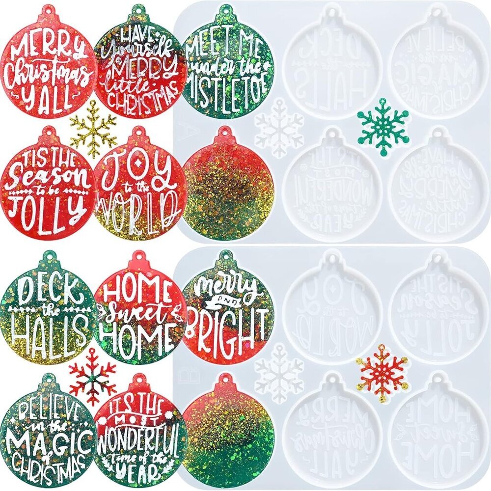 Christmas Resin Molds 2 Pack Christmas Silicone Molds Ornaments Resin Molds Roun